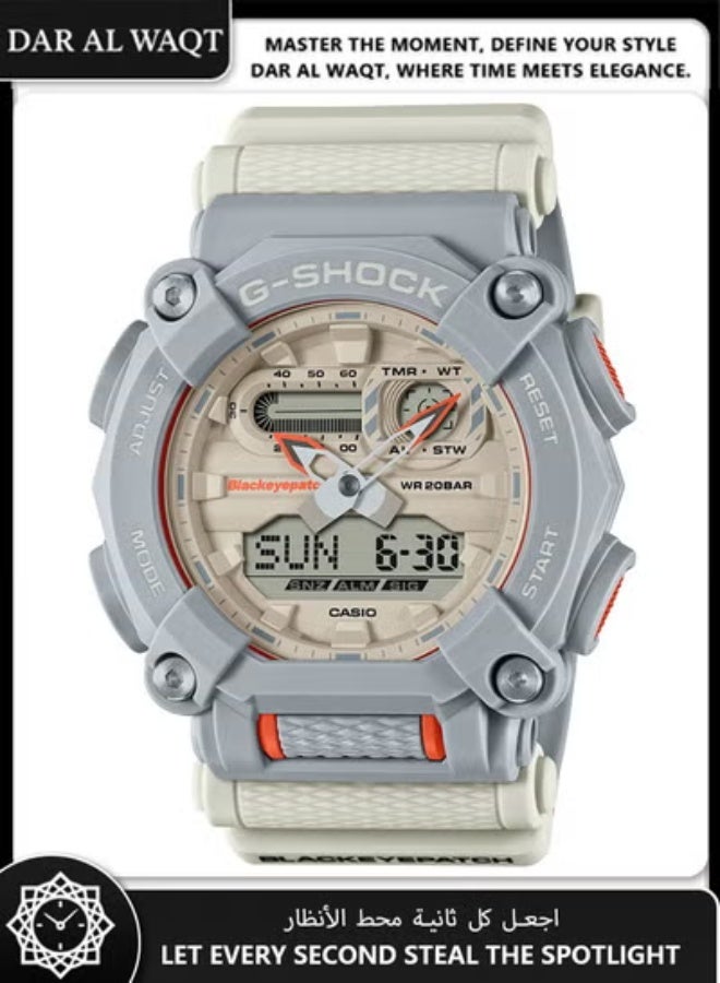 EDIFICE CASIO Casio G-Shock GA-900BEP-8A BlackEyePatch Collaboration Men's Watch - Industrial Design, Orange Accents on Gray Base, Handle With Care Theme, Shock Resistant, 200M Water Resistant, Limited Edition St - Image 1